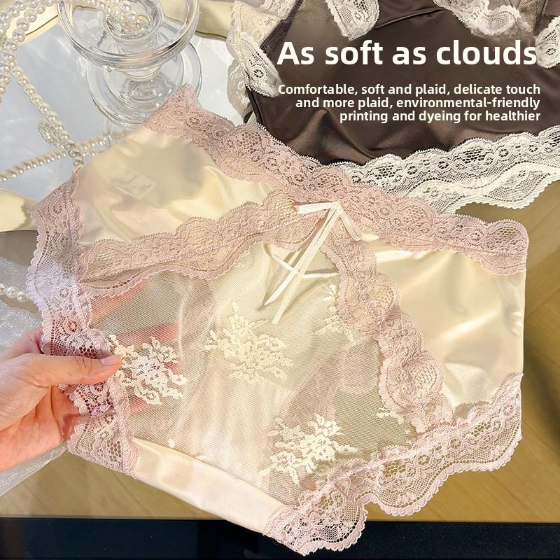 Lady Summer Sexy Pure Desire Sweet Lace Clash Color Stitching Mesh Gauze Comfortable Briefs