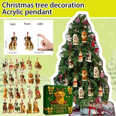 1pc 2D Dog Advent Calendar Countdown Christmas Tree Decoration Acrylic Pendant