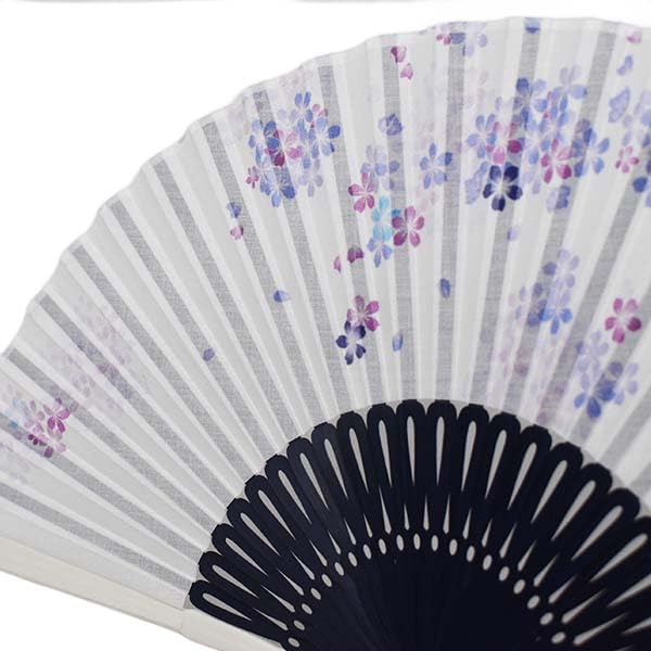 [Stylish Kimono Iroha] Women's Fabric Fan, Dyed Frame, Blossom Blue, Cherry Blossom