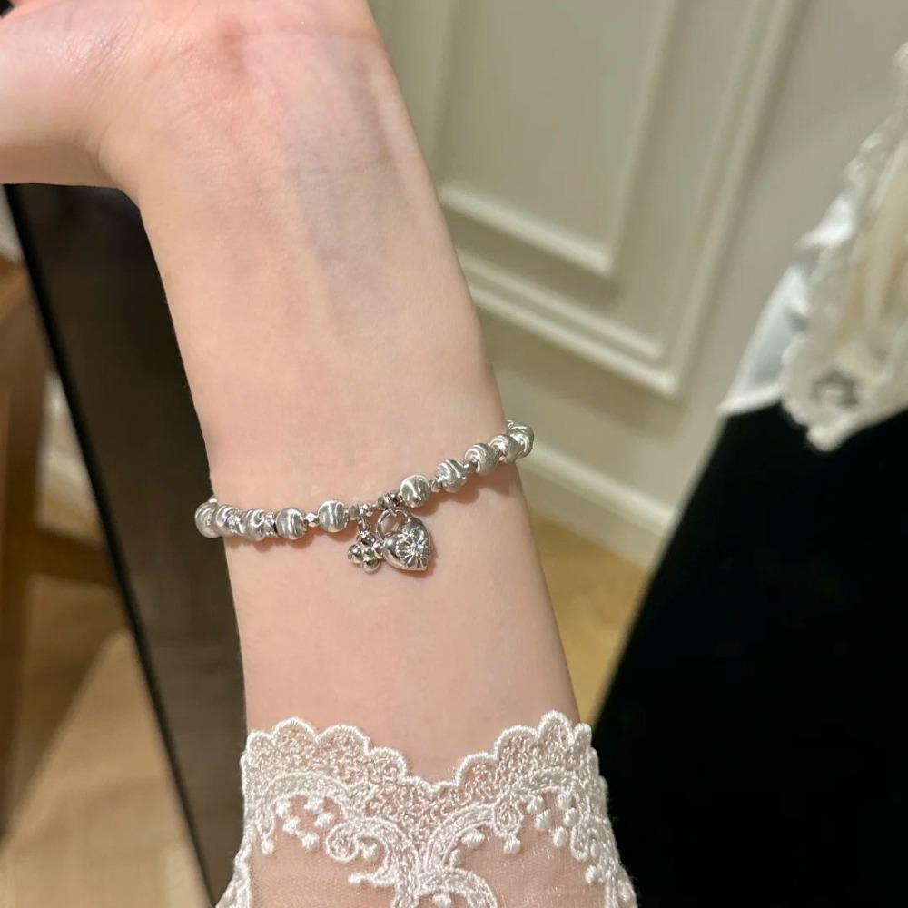 

French Retro Bracelet Maillard Style Laser Cat Eye Stretch Elastic Heart Shape Bangle for Women