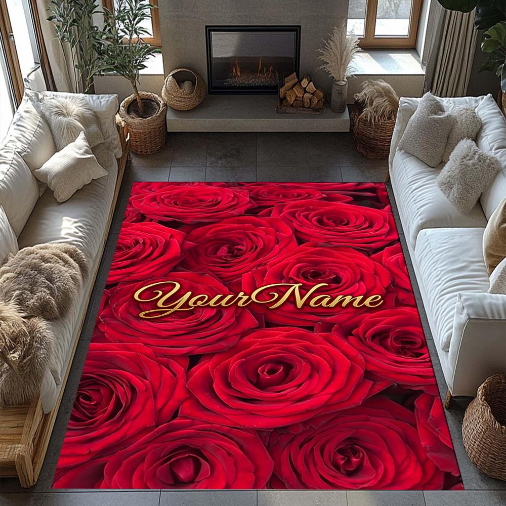 Rose Customize Text Floor Mat Design for Study room Balcony Entryway Hallway Anti-slip Rug Anime Office Decor Perfect Birthday/Christmas Gift Idea
