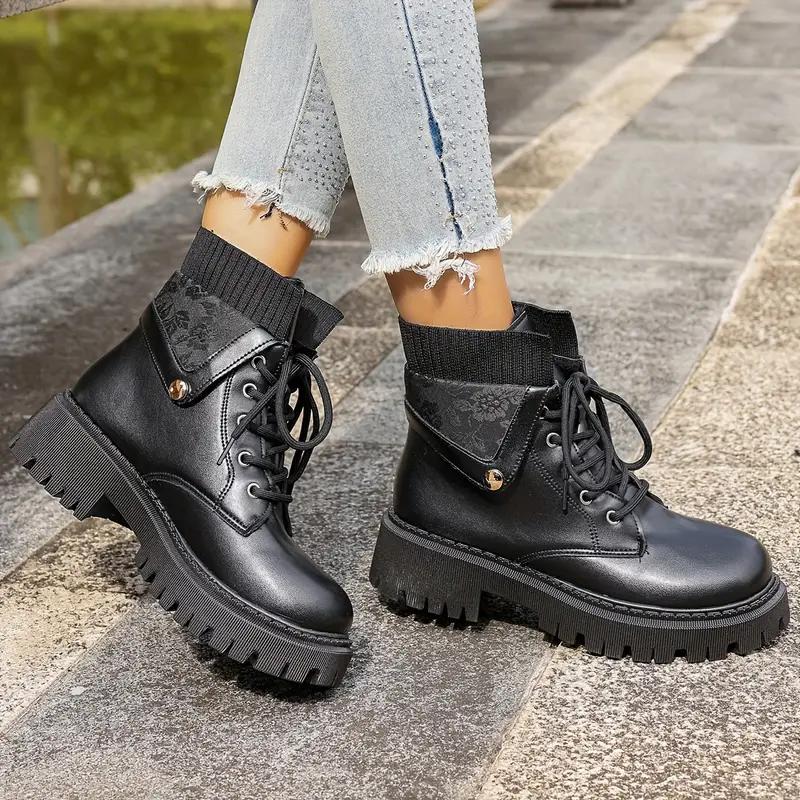 2025 Herbst/Winter Neue Britische Stil Damen Schnürung Kurze Stiefel mit Höhenverstellung und Schlankmachendem Aussehen