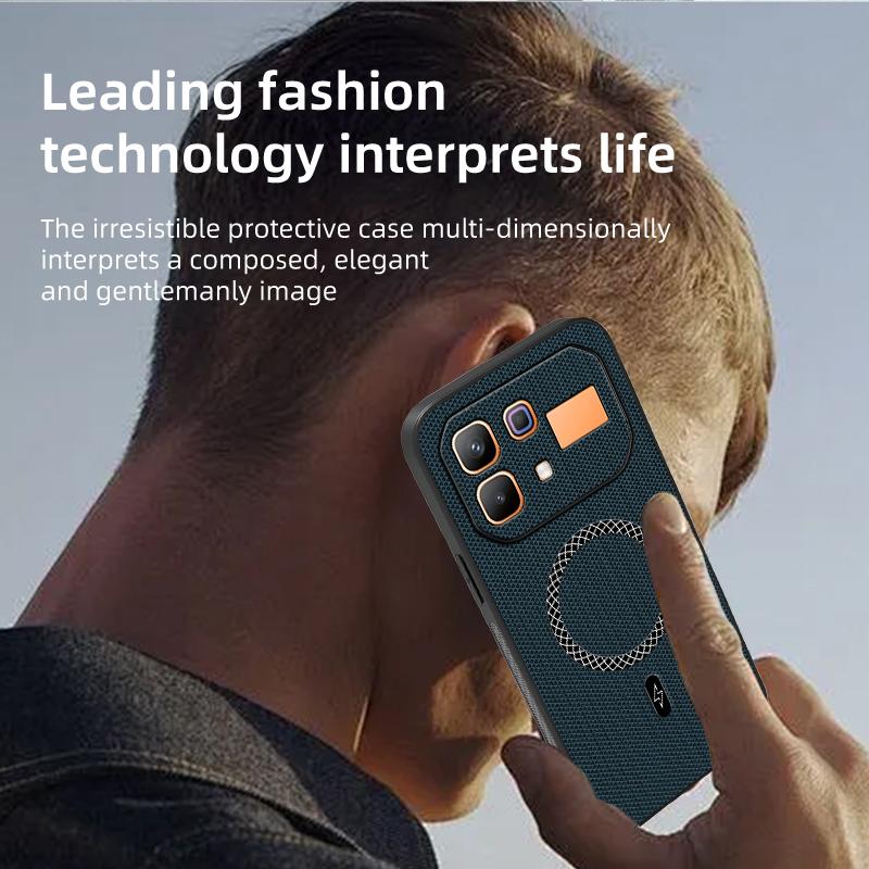 For Infinix Note 60 Rugged Magnetic Phone Case For Infinix Note 60 Pro Lens Protection Leather Texture Wireless Charging Cover