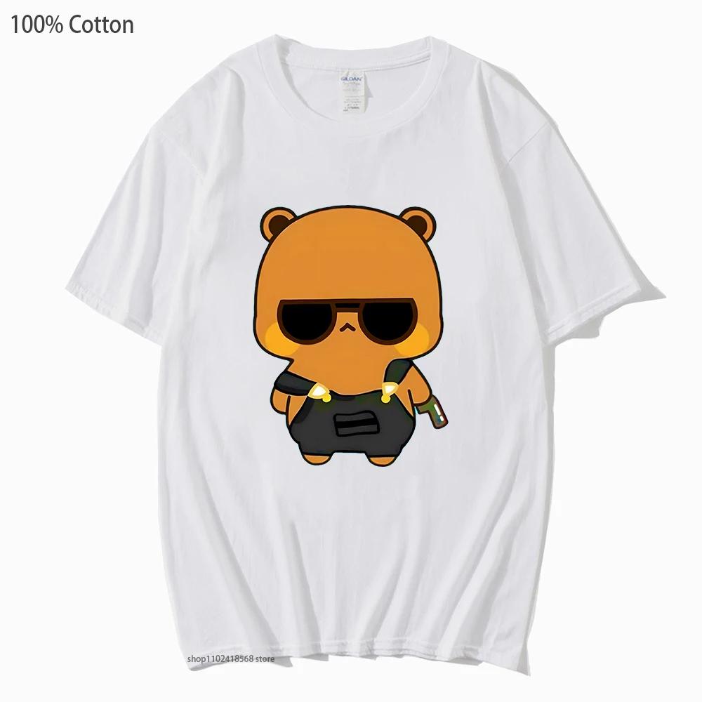 Cute Dudu and Bubu Dudu Like Spy Officer In Black T-Shirts Clothes Panda and Brownie Bear Tees Men Women Couple Tops