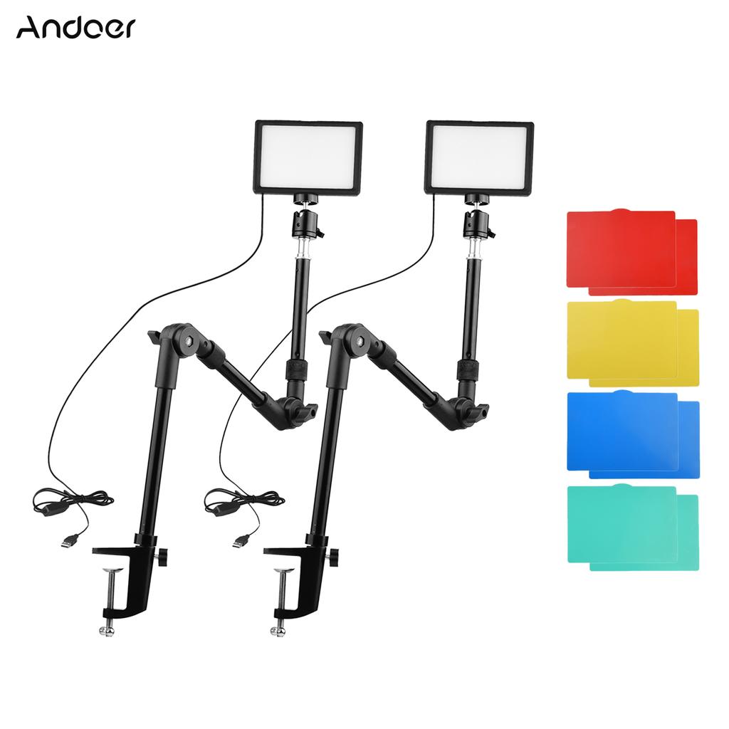 Andoer USB Video Conference Lighting Kit Including 2 * LED Video Lights 3200K-5600K Dimmable + 2 *