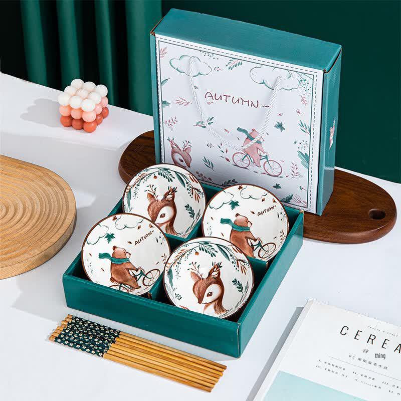 RuHan Chinese Style Bear & Deer Ceramic Tableware Gift Set