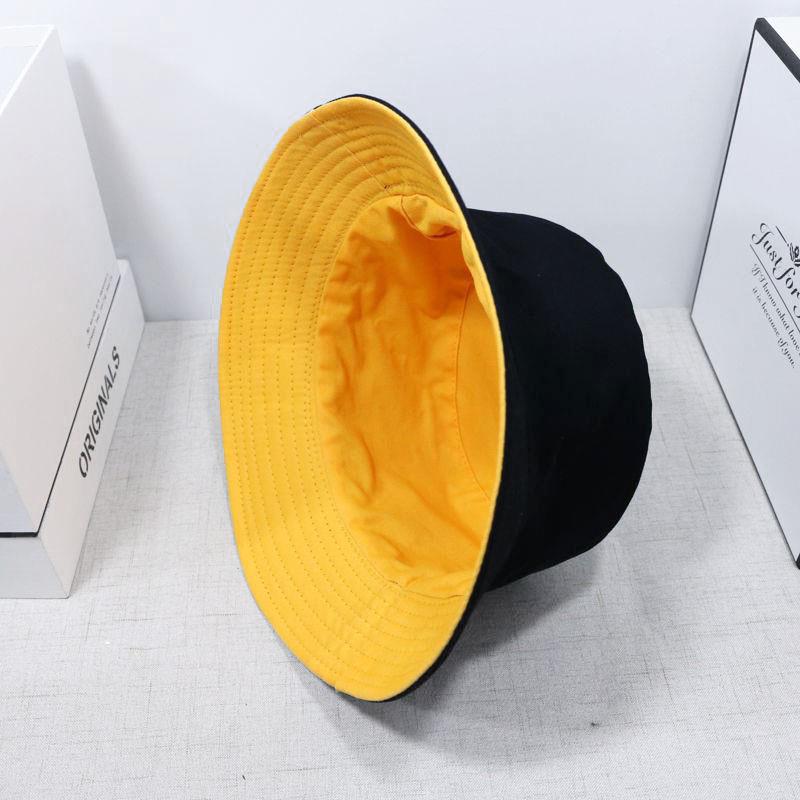 

Double-sided Bucket Hat for Women Men Summer Wide-brim Fisherman Cap Solid Color Foldable Unisex Panama Sun Hats one size жовтий