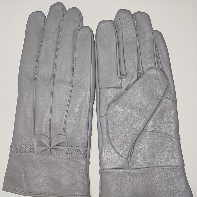 

Women S Genuine Leather Gloves with Bow Detail - Elegant Red, Navy Blue & Black Riding Gloves , Full Finger Warmth for Driving & Outdoor Activitie One-size