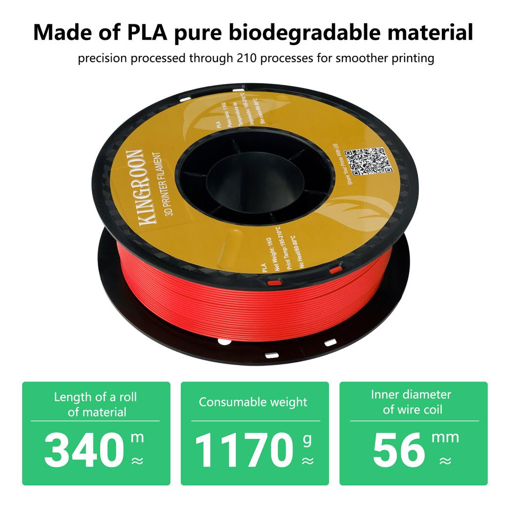 KINGROON PLA 3D-Druck für FDM 3D-Drucker Filament PLA 1 kg 1,75 mm Kunststoff für 3D-Stift Umweltfreundlich Geruchlos Gute Zähigkeit