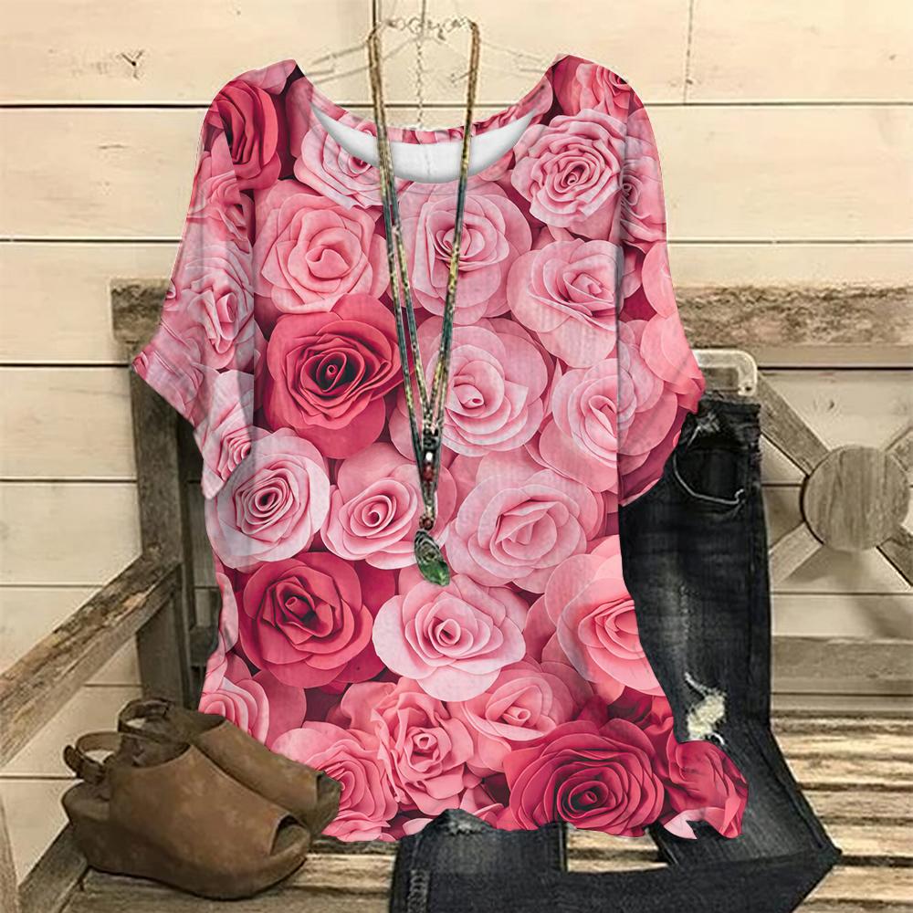 

Женские футболки оверсайз, круглые футболки с короткими рукавами, повседневные топы, одежда с 3d принтом цветов, повседневная одежда, уличная одежда 6XL