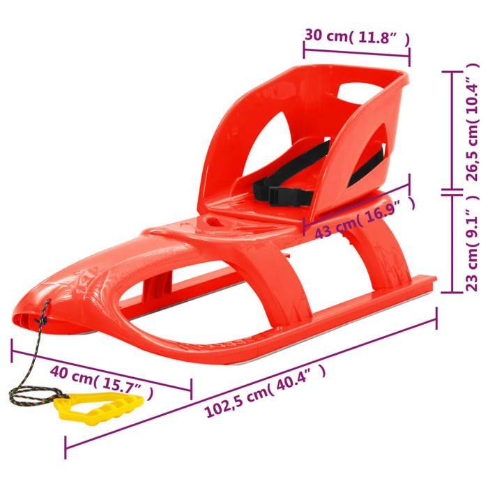 VidaXL Traîneau avec Siège Luge avec Dossier Glisseur de Neige Ensemble de Jouet d'Extérieur Corde de Traction Rouge 93722