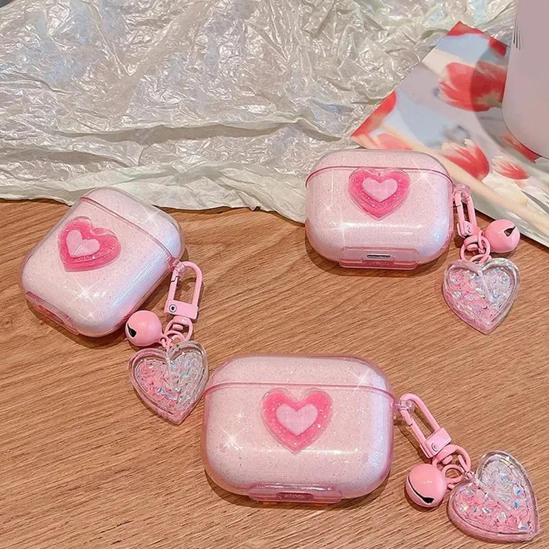 Cute 3D Heart Love Silicone Earphone Accessories Case For Airpods 4 3rd For Airpods Pro 2 1 Cover Creative Smile Ornament Keyri