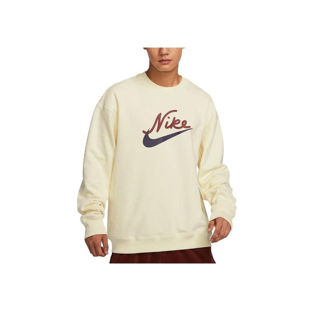 Nike Letter Logo Print Knit Sweatshirt Men Tops Beige FV9513-113