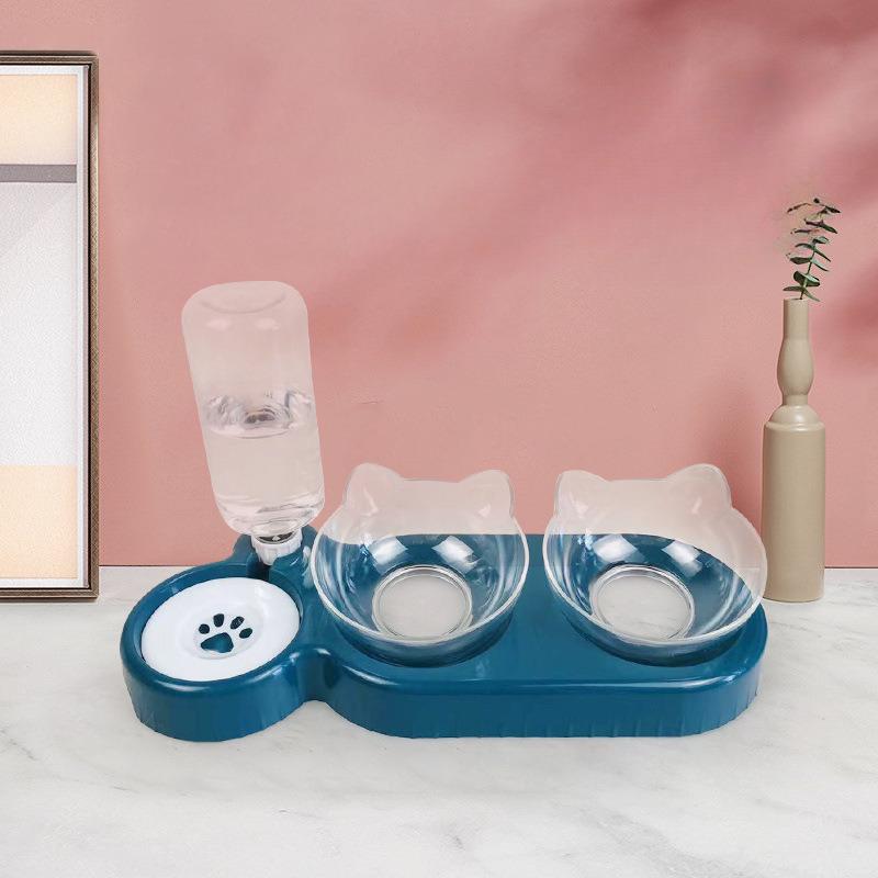 2026 New Elevated Cat Food Bowl Set Non Slip Double Pet Feeder Stainless Steel Dish for Cats and Dogs KTY