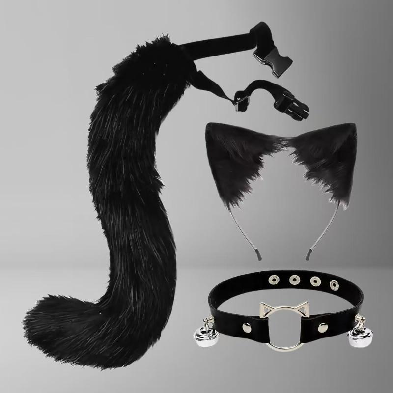 Handgefertigtes Halloween Katzenohren-Schwanz-Set Cosplay-Requisiten Ausstellung Spielthema Erwachsenen-Accessoire Katzenohr-Schwanz-Stirnband-Set