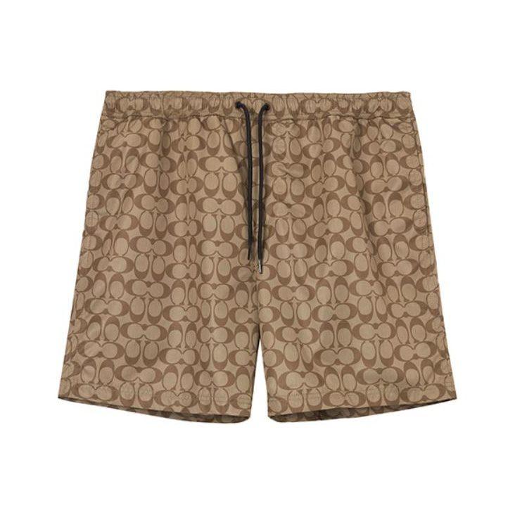 Coach SS23 Men's All-Over Logo Print Drawstring Swim Trunks Khaki CG112-OFZ-