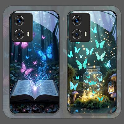 Krásné Lesní Motýlí Knižní Potiskované Tvrzené Sklo Obal na Telefon pro Motorola Moto G85 G84 G75 Edge 50 Fusion 40Neo 30Pro Kryt