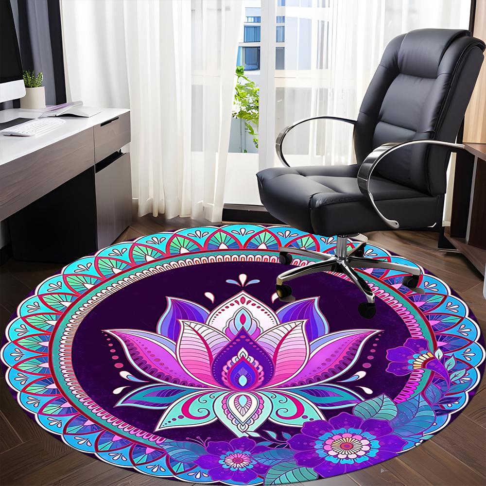 1pc Lotus MandalaChair Carpet for Office, Indoor Non-Slip Washable Polyester Fiber Carpet, Mat For Office, Machine Washable