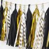 NICROLANDEE Black Gold Graduation Party Decorations, 15PCS Black Gold Tissue Paper Tassel Garland for Birthday, Wedding, Bridal Shower, Bachelorette