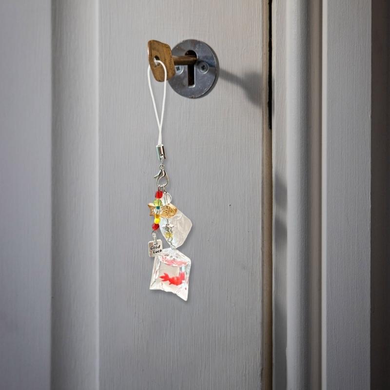 Goldfish and Bead Phone Chain Trendy Keychain Bag Pendant Accessories Stylish Car Key Holder Decoration for Women