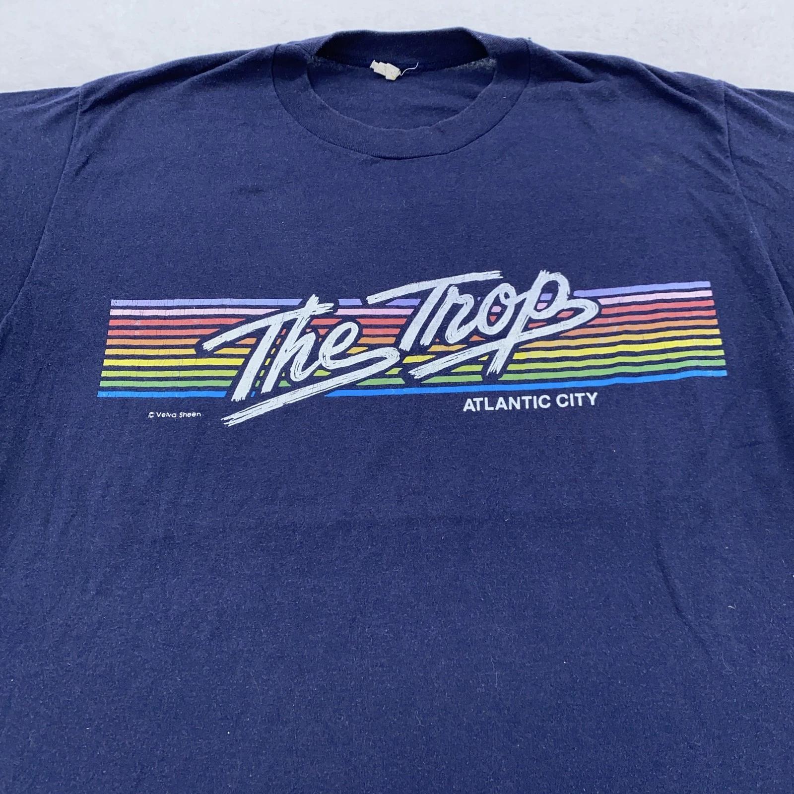 

Vintage The Trop Atlantic City Casino Shirt Mens M/L Tropicana Rainbow Tee 80s 4XL