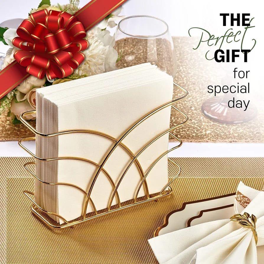 Modern Napkin Holder for Dining Table and Kitchen - Tissue Paper Stand for Home Décor, Restaurant, Dispenser Organizer (Gold