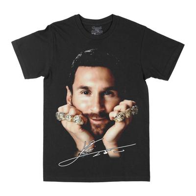 Stylish Black Lionel Messi Championship Rings Graphic Casual Cotton Short-Sleeve T-Shirt