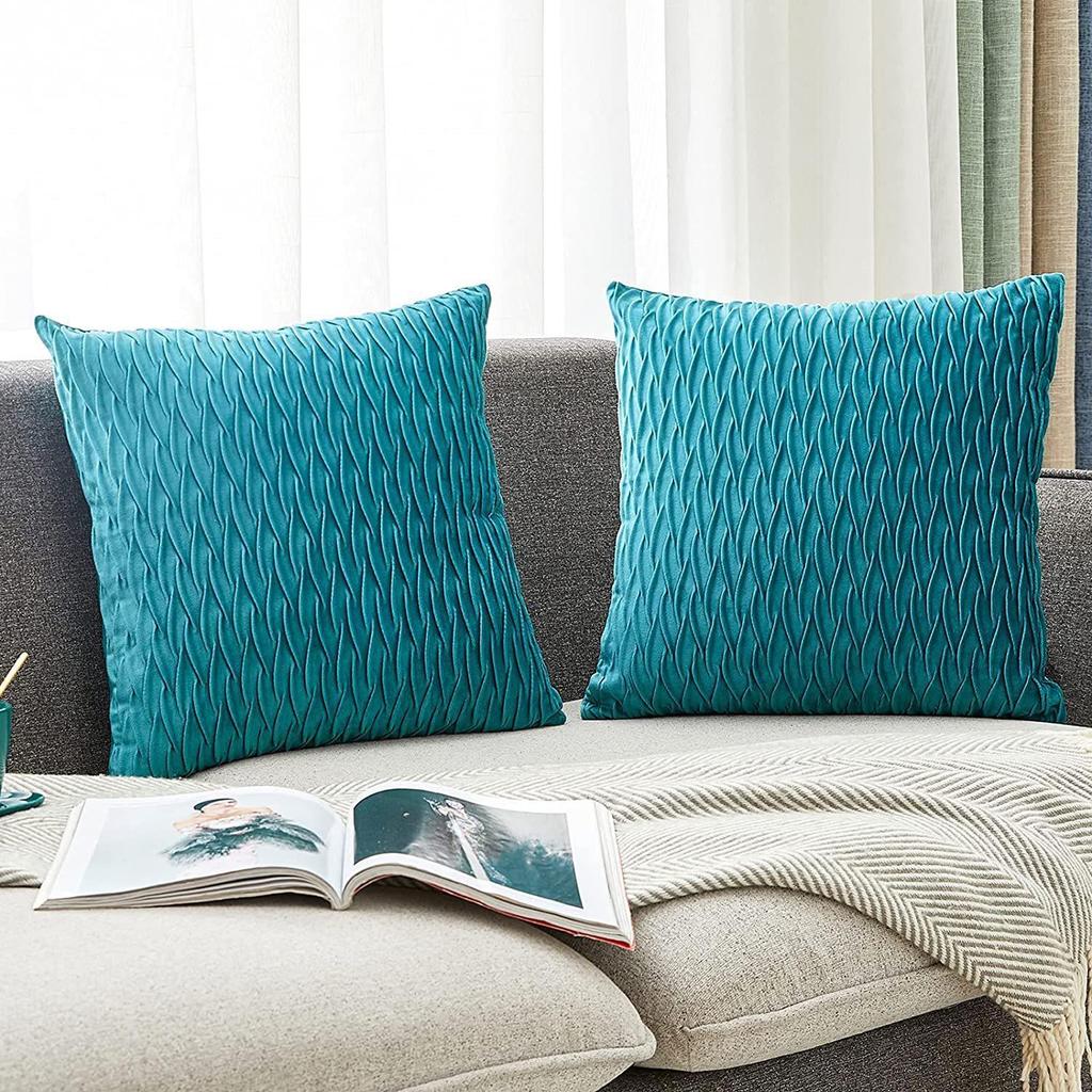 Pack of 2 Velvet Soft Solid Decorative Throw Pillow Covers Set with Texture Luxury Scissors Square Cushion Cases for Couch Sofa Bedroom Car 18x18 Inch