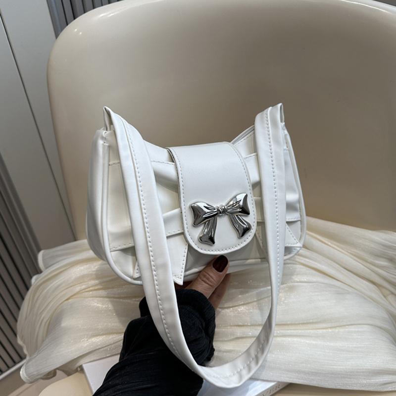 A Stylish And Versatile PU Leather Shoulder Bag for Women Cute Bow Decor Solid Color Underarm Bag Perfect for Both Casual And Chic Looks. AVE