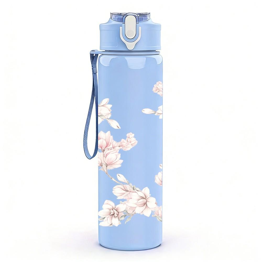 1PC Soft Pink Cherry Blossom Branch Print 750ml Color Plastic Sports Water Bottle Leakproof Flip Straw Lid Suitable for Sports Office Home Use