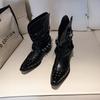 Fashion Punk Sle Ro Gothic Knight Boots Woman Rivet Chic Girls Pointed Toe High Top Boots Leather Inner Material Rubber Outsole Shoes