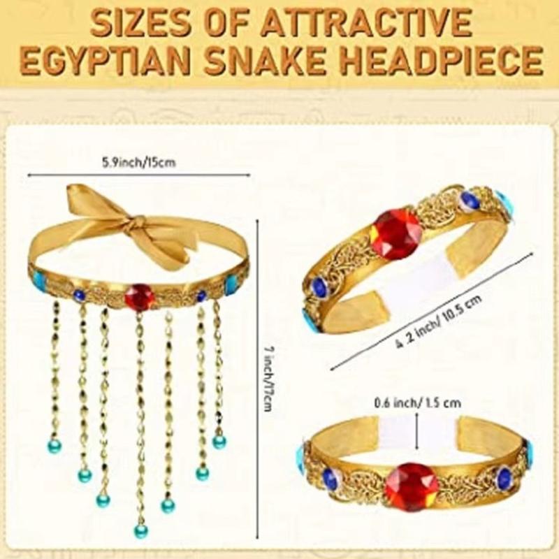 Egyptian Costume Accessories Set Egyptian Headpiece Tassels Beaded Necklace Bracelet Arm Cuffs for Halloween Party Decor