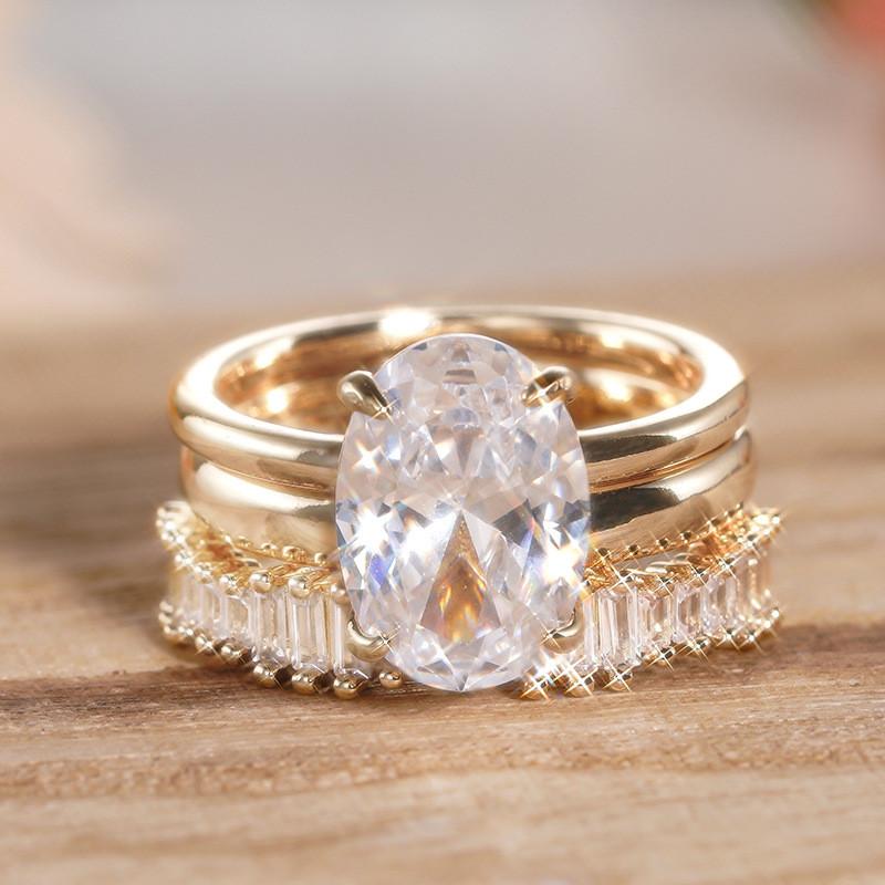 Coppers/Set Oval Cubic Zirconia Rings for Women Luxury Fashion Lady Jewelry Bridal Wedding Band Accessories