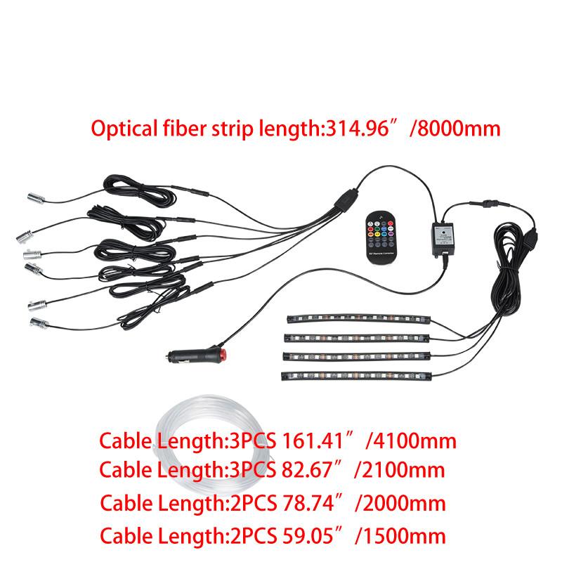 LED Car Opitcal Fiber Ambient Lighting Parts Auto 6/8 Meters Optical Fiber String RF Remote Atmosphere Lamp Decor