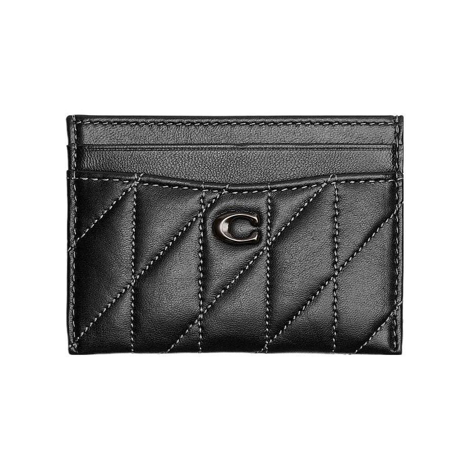 Coach Card Case 11 Solid Logo Striped Quilted Leather Card Holder Women card holder Black CM434-V5BLK Black