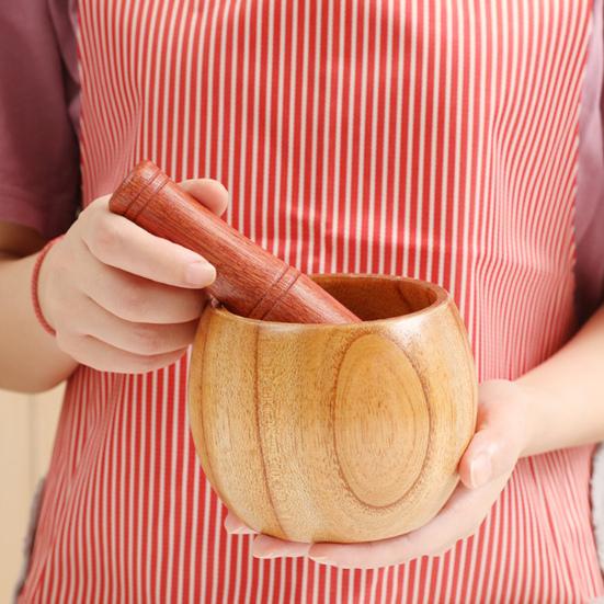 1 Set Garlic Mortar Eco-friendly High Durability Wood Manual Garlic Press Crusher Mortar Set for Home
