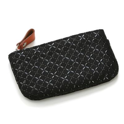 Inden HISOCA Hisoka Traditional Craft Koshu Inden Deerskin Lacquer Original Brand Coin Purse Black with Black Lacquer and Shippo Pattern [Inden-ya]