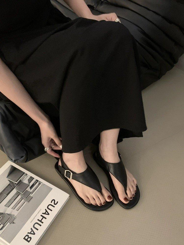 

Сандалии Fairy toe для девочек, лето 2025, новая мода, повседневная обувь на плоском носке с пряжкой и классными тапочками 40 чёрный