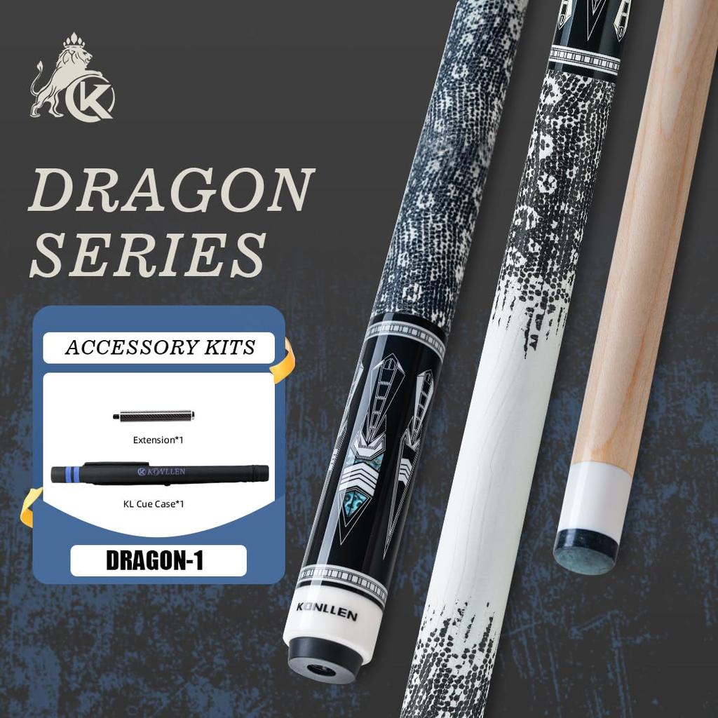 KONLLEN ProTaper Canadian Maple Adult Pool Cue Deflection Tip Professional Pool Cue Set with Extension and (Low Shaft, 10.5mm/11.5mm/12.5mm Sizes).