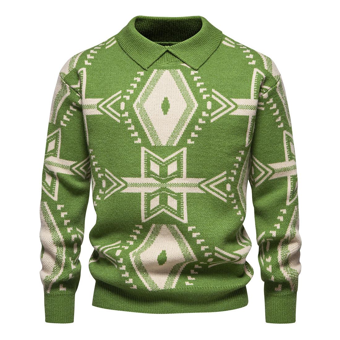 

Мужской осенне-зимний мужской трендовый свитер с лацканами Мужской повседневный низ Мужской повседневный вязаный свитер Свитер XXXL зелёный