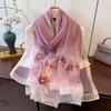 Elegant Long Embroidered Silk Feeling Scarf Women'S Fashion Spring New Style Shawl Wrap Outerwear Trendy Floral Pattern Stylish