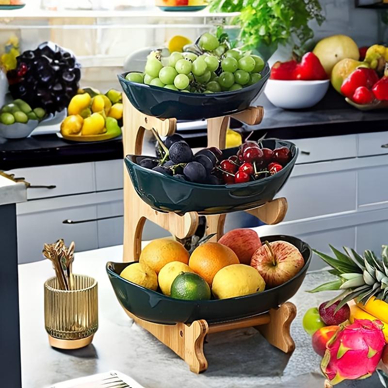 Bamboo Fruit Rack - Durable Fruit Bowl Set for Kitchen and Dining Room - Multi-layer Fruit, Snack and Dessert Trays