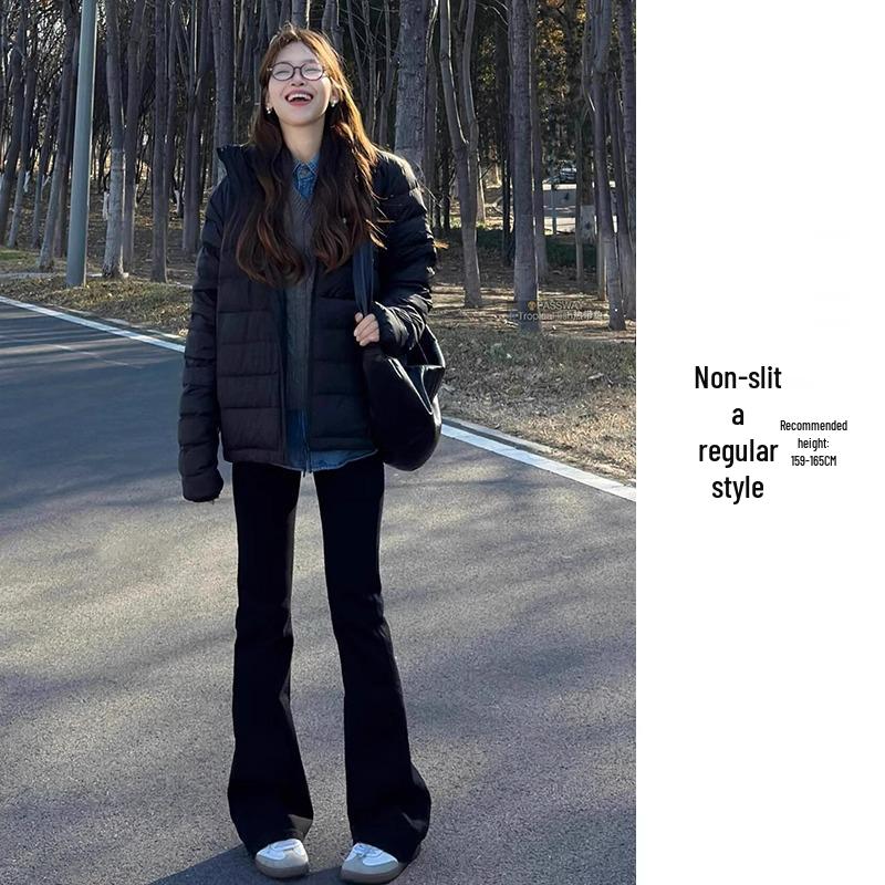 Women's Petite High Waist Slim Fit Black Flared Pants for Autumn/Spring