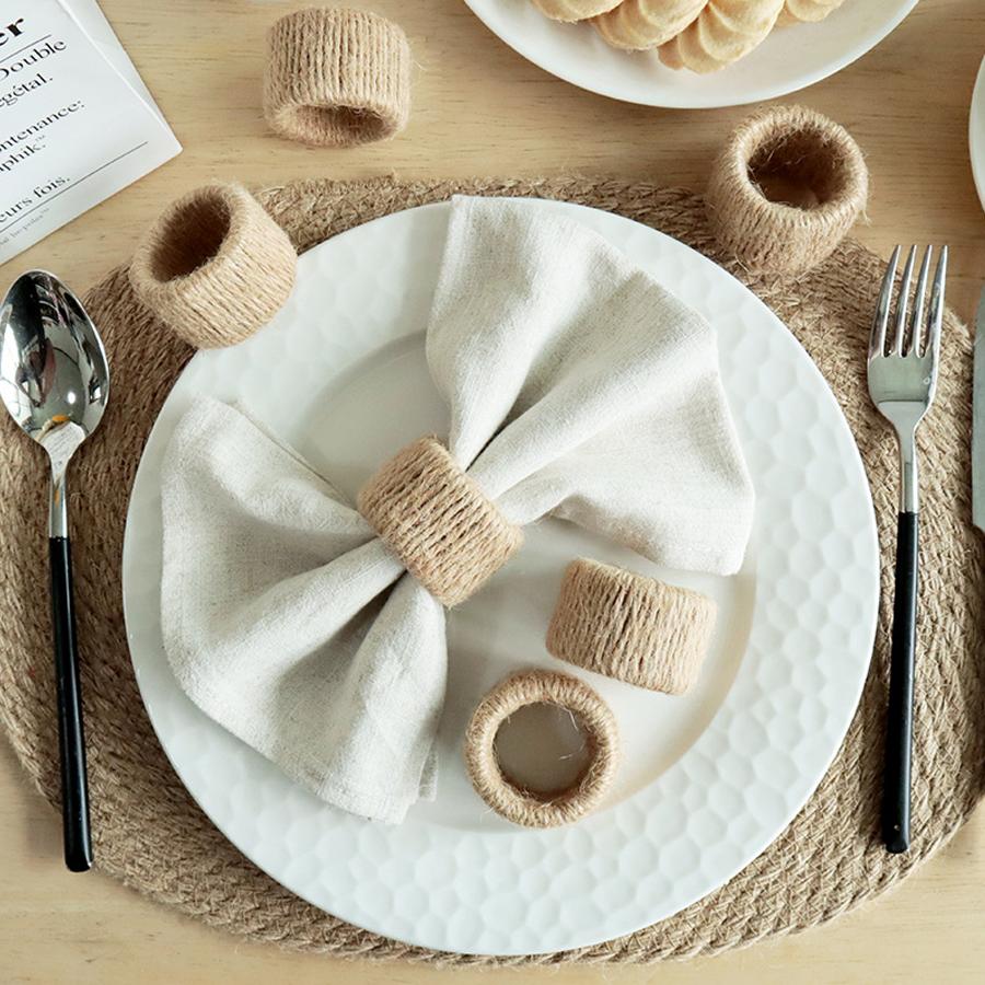 Paquete de 6/12 Anillos para Servilletas Tejidos de Yute Natural, Pinzas para Servilletas de Decoración de Mesa Estilo Rústico, Anillos para Guardar Manteles del Hogar