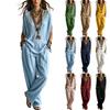Women V Neck Batwing Sleeve Top and Loose Fit Long Pants Two Piece Set Casual Summer Outfit Lightweight Soft Fabric