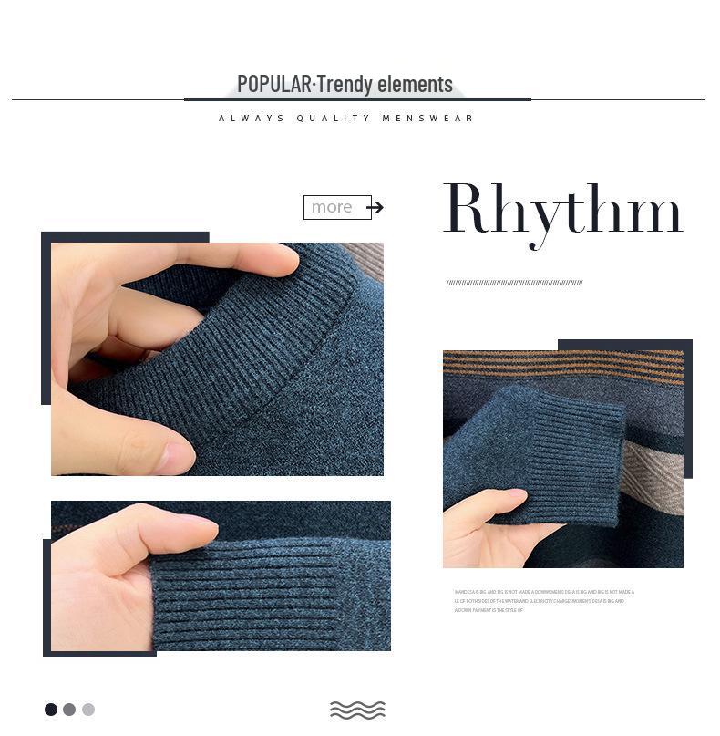 Men's Autumn/Winter 2025 Striped Knit Sweater - Middle-aged, Round Neck, Loose Fit, Elastic, Dad's Wardrobe Essential