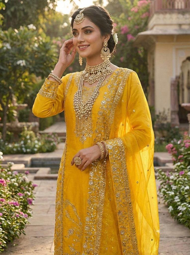 Beautiful Embroidered Gmy Silk Salwar Suit Palazzo Set Indian Women Bollywood Salwar Kameez
