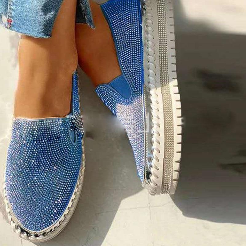 Spring Shoes Women Fashion Crystal Glitter chaussure femme Casual Female Loafers Slip On Flat Platform Women Shoes WSH4030