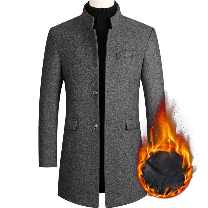 Autumn and Winter Men's Woolen Coat Medium and Long Trench Coat Cotton Thickened Men's Coat Men's Woolen Trench Coat
