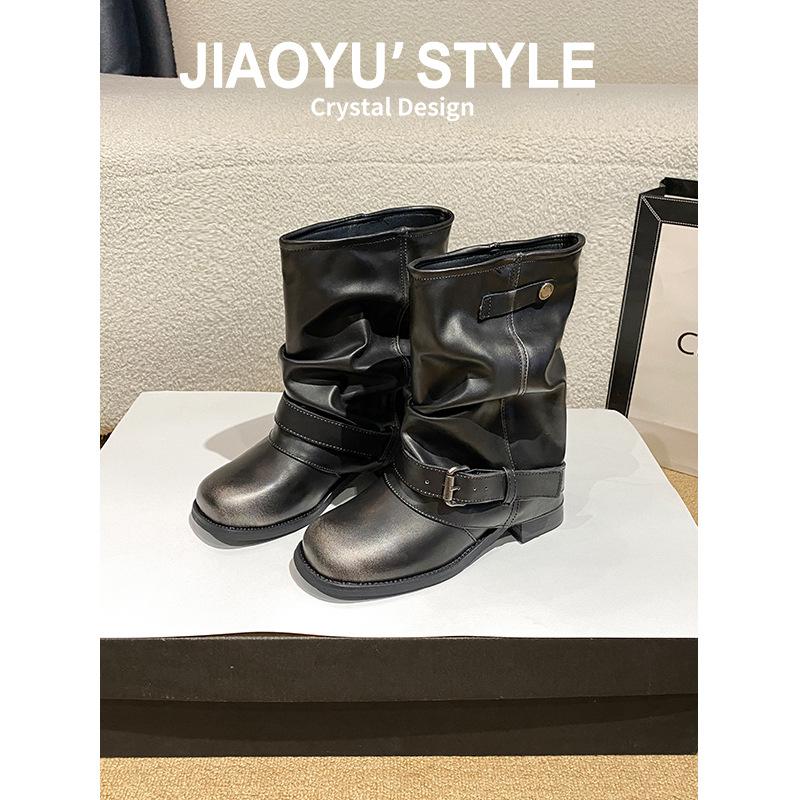 New Autumn and Winter Western Cowboy Boots Women's Short Boots Martin Boots Women's Stacking Pants Tube Boots Brown Boots Maillard